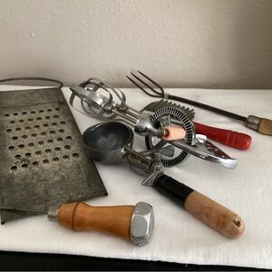 Vintage Kitchen Utensil Set with Wooden Handles